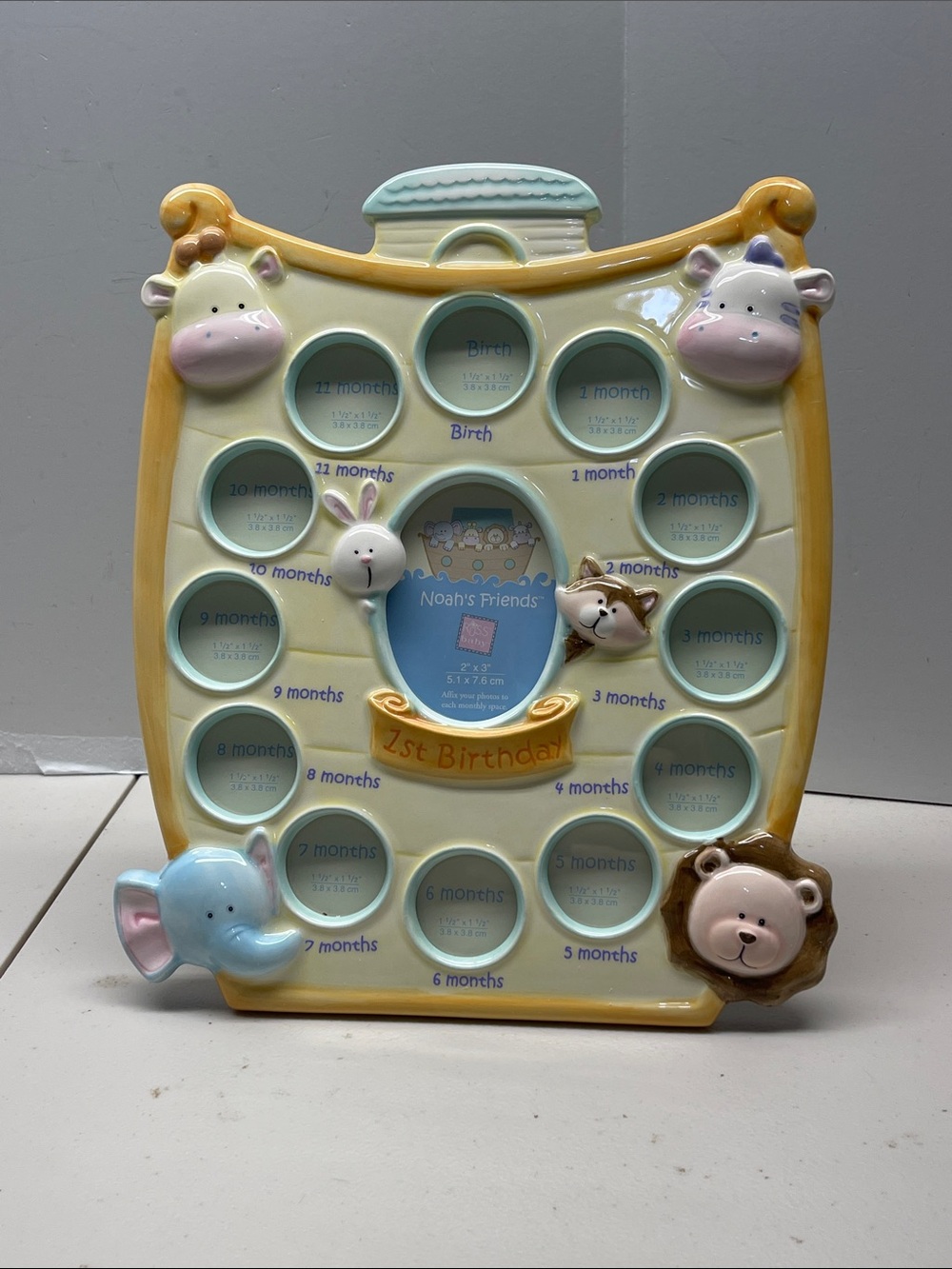 Noah's Friends 1st Birthday Multi-Photo Frame - Pastel Yellow & Blue. NEW